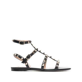 Valentino Garavani Flat Sandals, female, Black, 5 1/2 UK, Rockstud Flat Calfskin Sandal