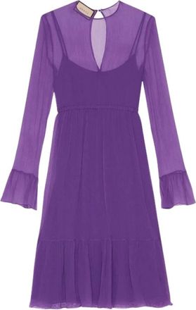Gucci Zijden Chiffon Jurk tot op de Kuit - Dames - Jurken - Paars - Maat: S Zijde