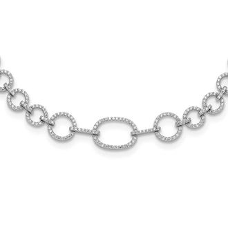 Diamond2Deal Sterling Silver CZ Circle Open Link Necklace 16 with 2 Ext