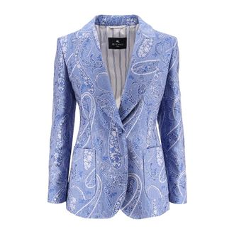 Etro Jassen, Dames, Veelkleurig, L, Leer, Paisley Print Blazer