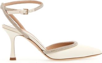 Ninalilou Ivoor Leren Strass Slingback Pumps - Dames - Pumps - Beige - 37 EU - Leer - Schoenen