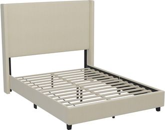 Flash Furniture Queen Upholstered Platform Bed with Channel Stitched Wingback Headboard, Beige