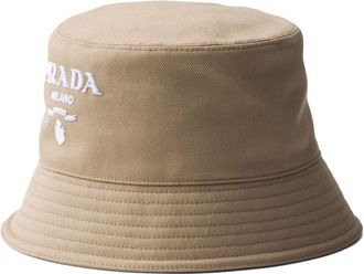 Prada logo-embroidered drill bucket hat - women - Cotton/Fabric - S - Neutrals