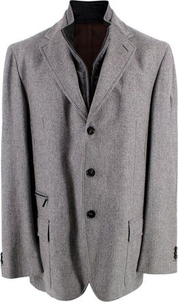 Pal Zileri Grey Houndstooth Single Breasted Wool Scooter Jacket Size L