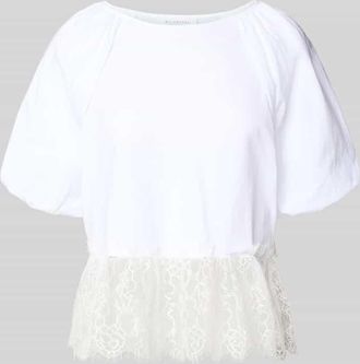 Rich & Royal T-Shirt mit Spitze und Ballon&auml;rmeln in Weiss, Gr&ouml;&szlig;e XL