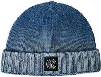 Stone Island ribbed logo-patch beanie hat - Blauw