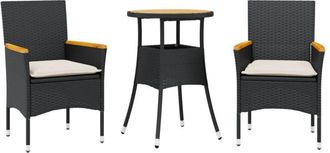 vidaXL Set De Comedor Jard&iacute;n 3 Pzas Con Cojines Rat&aacute;n Pe Acacia Negro Vidaxl
