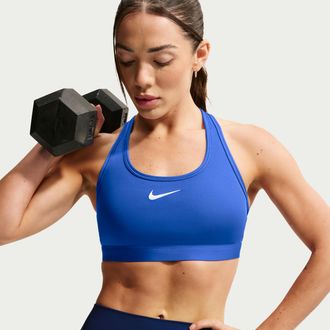 Nike Womens Swoosh Medium Support Padded Sports Bra in Blue | DX6821-405
