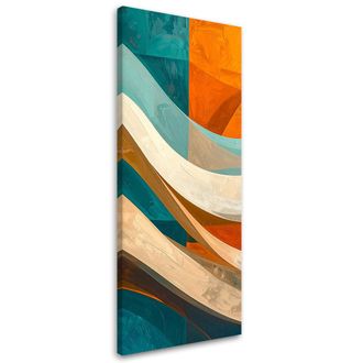 Feeby Cuadro En Lienzo, Abstracci&oacute;n Olas Turquesa Y Naranja, 40x120