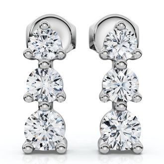 Pompeii3 1/2ct 3 Stone Round Graduated Diamond Earrings 14K White Gold
