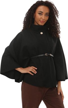 Femme Luxe Womens High Neck Cape Coat, Belted Waist, Mid-Thigh Length, Flowing Cape Sleeves, Available UK Sizes 8 to 12, Multicolour (UK, Numeric, 10, Regular, R