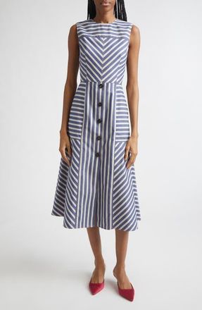 Carolina Herrera Stripe A-Line Cotton Midi Dress in Blue Multi at Nordstrom, Size 14