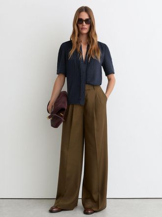 Reiss Navy Cotton Cheesecloth Pleated Top, 16