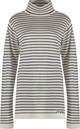 Malo Gestreepte Cashmere-Zijde Trui - Dames - Cashmere truien - Wit - L - Kasjmier - Truien & Vesten