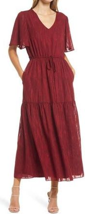 Julia Jordan Donna Ricco V-Neck Flutter Sleeve Maxi Dress in Wine at Nordstrom Rack, Size 10