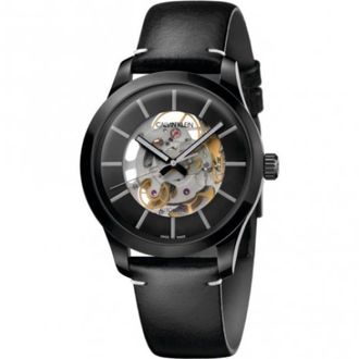 Calvin Klein Automatisch Skelet Horloge - Dames - Horloges - Zwart - ONE Size - Leer - Accessoires