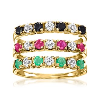 Ross-Simons Multi-Gemstone Jewelry Set: 3 Rings in 18kt Gold Over Sterling