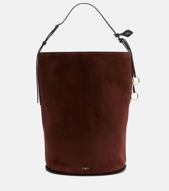 Alaia Hip Large leather-trimmed suede bucket bag