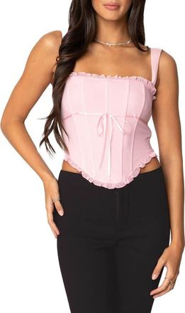 Edikted Coquette Mesh Corset Top in Pink at Nordstrom, Size Medium