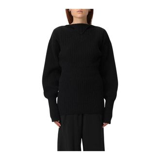 Rick Owens Round-neck Knitwear, female, Black, L, Ribbed Knit Jumper
