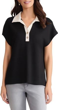 Jones New York Dolman Sleeve Polo Shirt in Jones Black/Jones White at Nordstrom, Size X-Small P