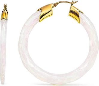 Gold & Honey Womens Swirl Twist Lucite Birthstone Hoop Earrings In June - Pearl