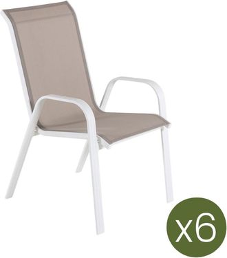 EDÈN JARDÍ Pack de 6 sillones de terraza apilable 57x74x96 5 cm aluminio blanco