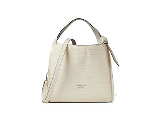 Kate Spade New York Knott Croc Embossed Leather Medium Crossbody Tote Womens Handbags Halo White