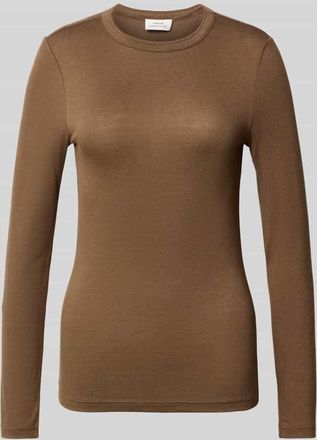 OPUS Longsleeve mit geripptem Rundhalsausschnitt Modell Sifa in Hellbraun, Größe 36