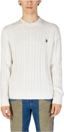 U.S.Polo Association Pullover met kabels Stevige pasvorm - Heren - Ronde hals truien - Wit - 2XL - Katoen - Truien & Vesten