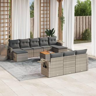 vidaXL Set De Sof&aacute;s De Jard&iacute;n 11 Pzas Y Cojines Rat&aacute;n Sint&eacute;tico Gris Vidaxl