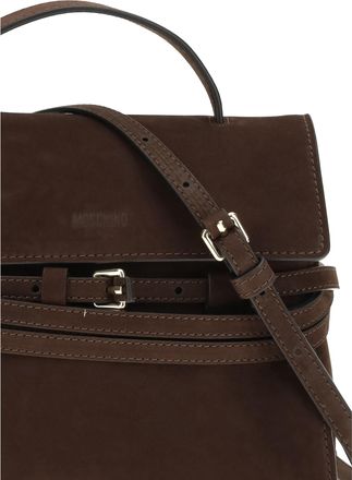 Moschino Womens Handbag Tie Me Chocolate Calf Leather Handbags Hand Bags