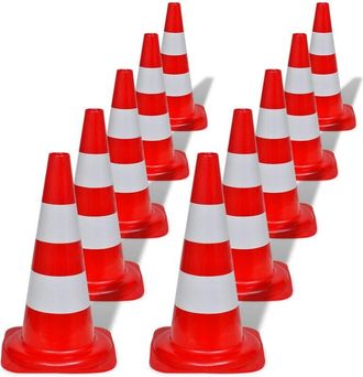 vidaXL Conos De Tr&aacute;fico Reflectantes 10 Unidades Rojo Y Blanco 50 Cm Vidaxl
