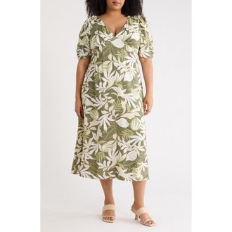 Renee C Floral Short Sleeve Empire Waist Midi Dress in Sage at Nordstrom Rack, Size 1 X