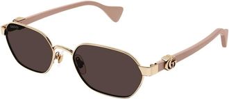 Gucci Elegante Zeshoekige Zonnebril met Paarse Lenzen - unisex - Accessoires - Geel - Maat: 56 MM