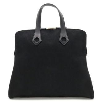 Herm&egrave;s Black Canvas Leather Handbag Tote Bag (Pre-Owned)