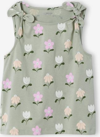 Vertbaudet Top mit Schleifen an Schultern M&auml;dchen, Recycling-Baumwolle salbeigr&uuml;n