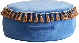 Beliani Puf Redondo Moderno De Terciopelo Glamuroso Sala De Estar Dormitorio Otomana Azul Gotha