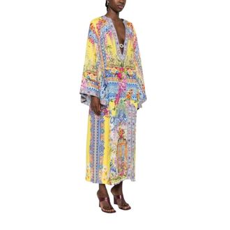 Camilla Summer Dresses, female, Multicolor, Size: XS/S Deep V-Neck Hardware Kaftan