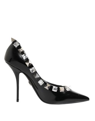 Dolce & Gabbana Black Crystals Studs Stiletto Pumps Womens Shoes