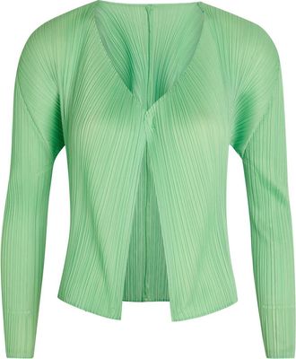 Pleats Please Issey Miyake Pleated Woven Cardigan - Light Green - 5