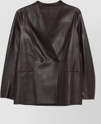 Emporio Armani leather blazer jacket v neck long sleeves
