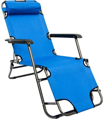 No Brand No Brand - Sedia a sdraio pieghevole Prendisole 153 cm + poggiatesta + poggiagambe + schienale reclinabile Celeste