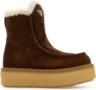 Prada Womens Brown Suede Ankle Boots Cacao Calfleather-Ovisariesaries Stivali