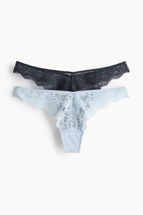 H&M 2er-Pack Tangas aus Spitze - Hellblau/Marineblau