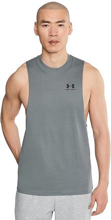Under Armour Logo Cutoff Tank Top Mens T Shirt Clay Green/Black : 2XL, Polyester