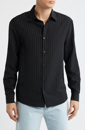 Krost Jordan Seersucker Stripe Button-Up Shirt in Black at Nordstrom, Size Xx-Large