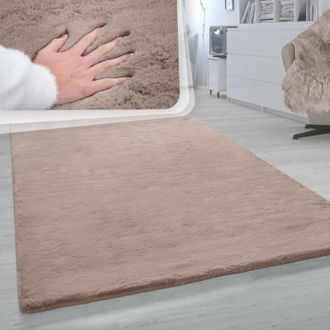 Paco Home Paco Home - Alfombra Pelo Largo Sal&oacute;n Sint&eacute;tica Supersuave Imitaci&oacute;n Pelo Conejo Beige &Oslash; 160 Cm Redondo