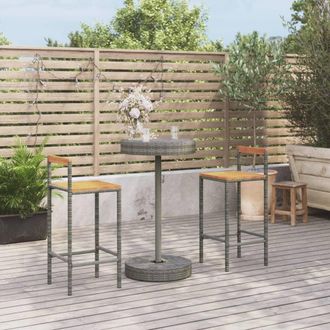 vidaXL Mesa Y Taburetes Altos Jard&iacute;n 3 Pzas Madera Y Rat&aacute;n Pe Gris Vidaxl