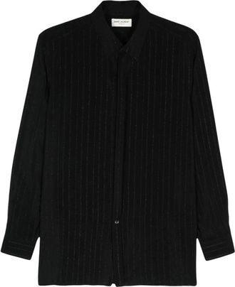 Saint Laurent Formal Shirts, male, Black, XS, Silk Shirt with Lurex Threads